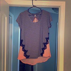 Navy and striped shirt with mesh back